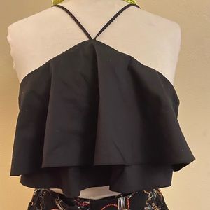 ZARA structured poplin ruffle strappy crop top